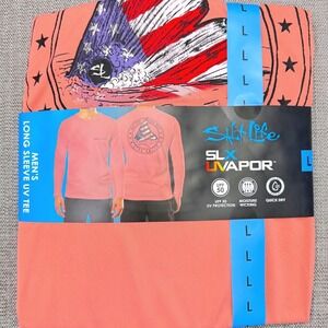 Salt Life SLX UVAPOR Shirt Mens L Red American Flag UPF 50 Fishing NWT‎